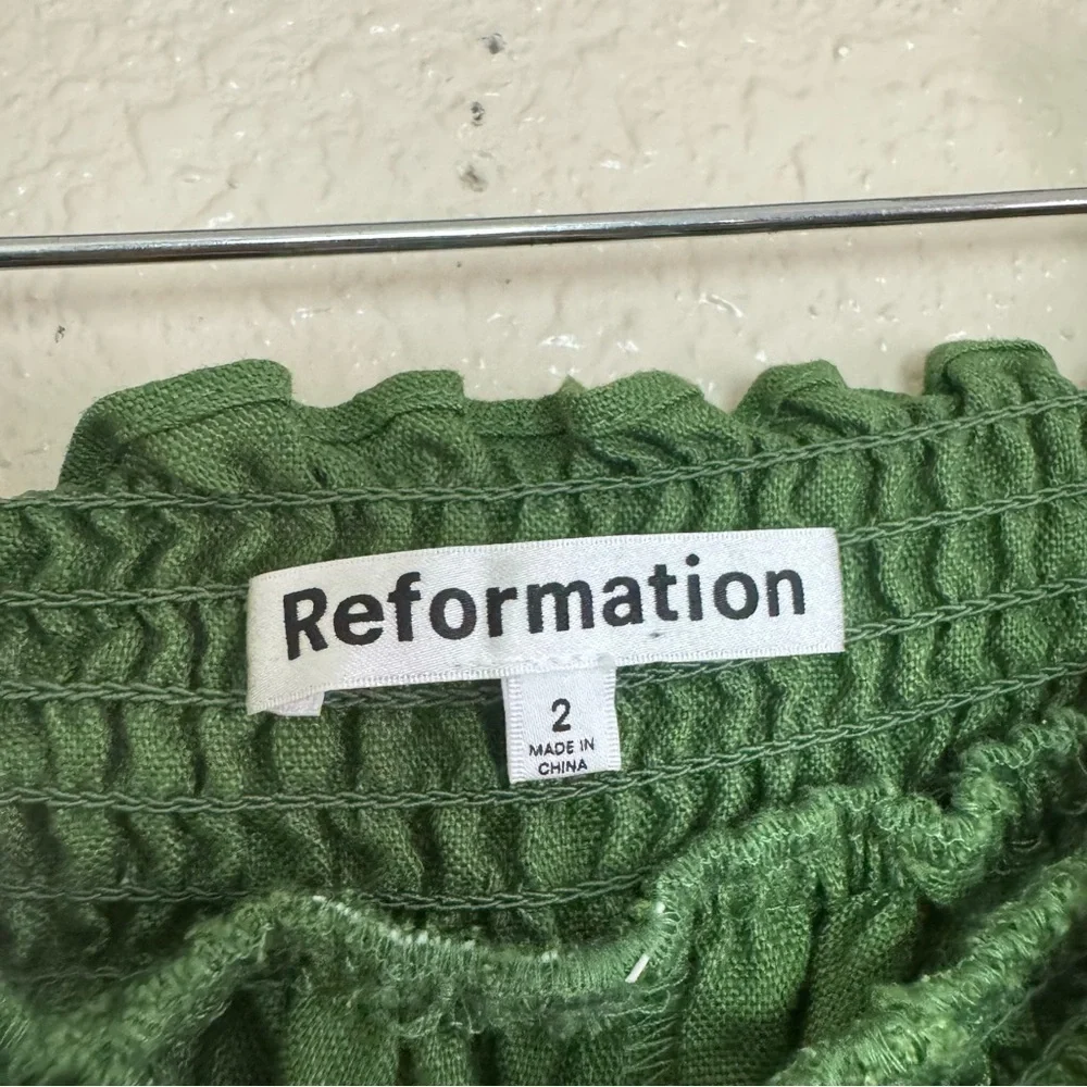 Reformation Vera Linen Green Pants